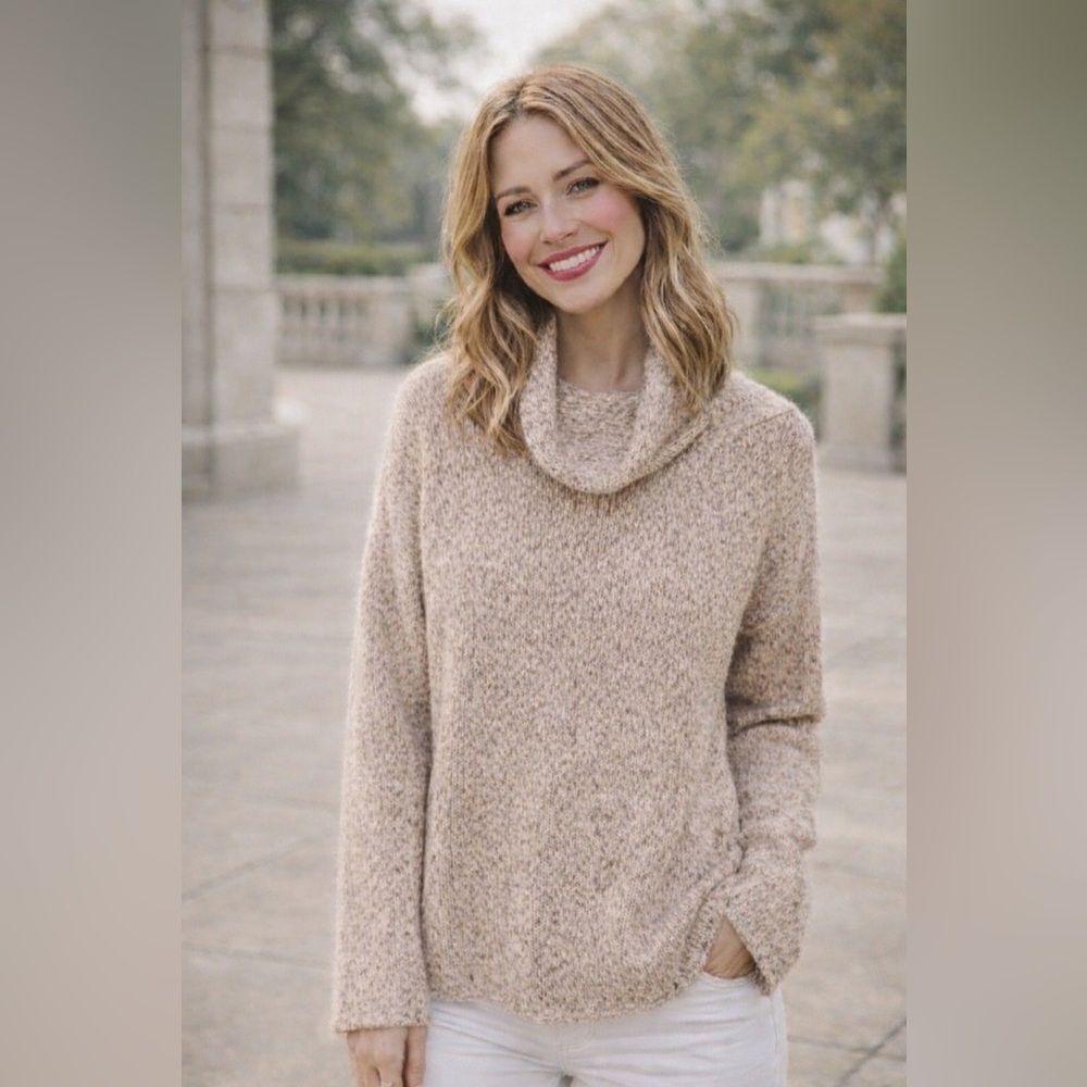 Eileen Fisher Soft Beige Cowl Neck Sweater NWOT✨